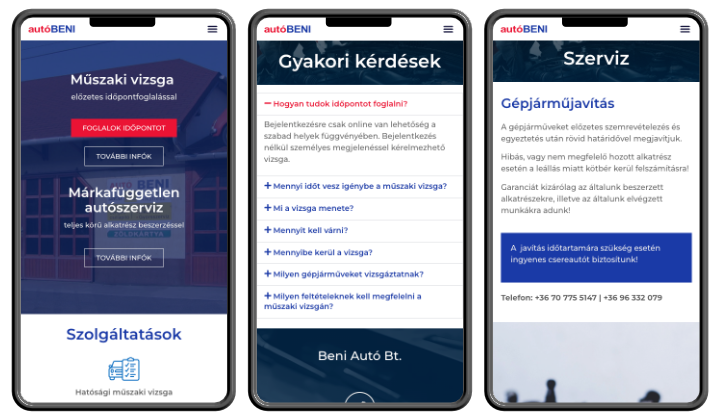 Beni Autó weboldal képek
